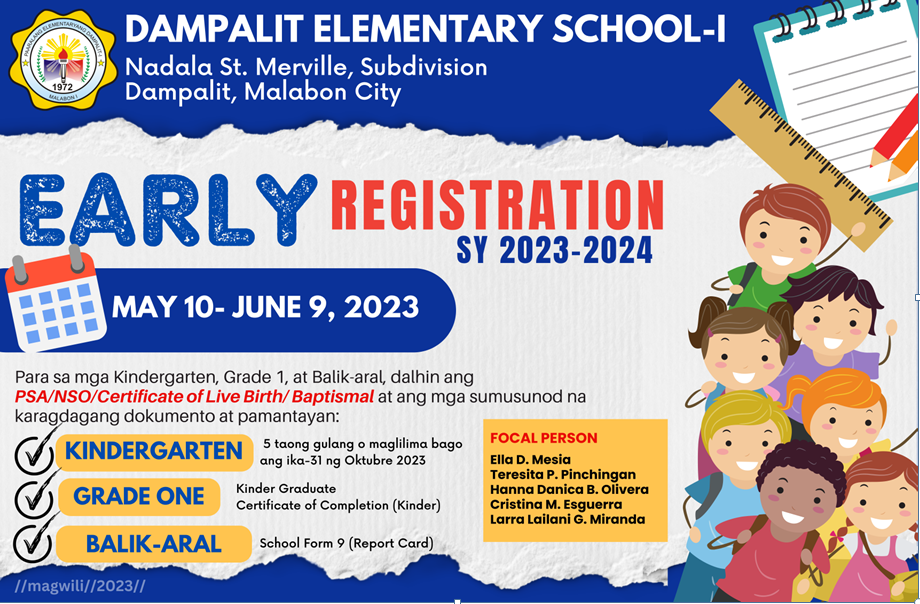 EARLY REGISTRATION FOR SY 20232024 Dampalit ES 1
